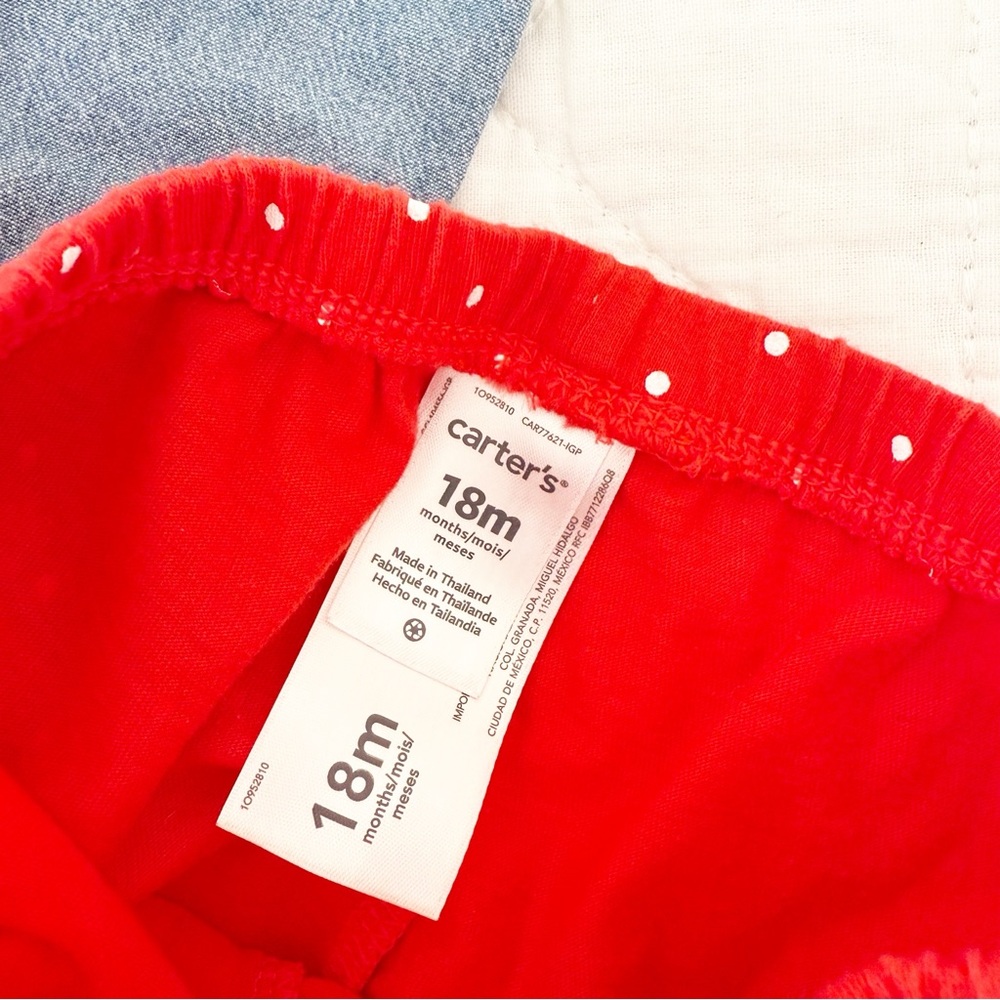 CARTER’S Baby Girl 2 Bloomers Chambray red White Polka Dots 18 Months - Picture 2 of 4